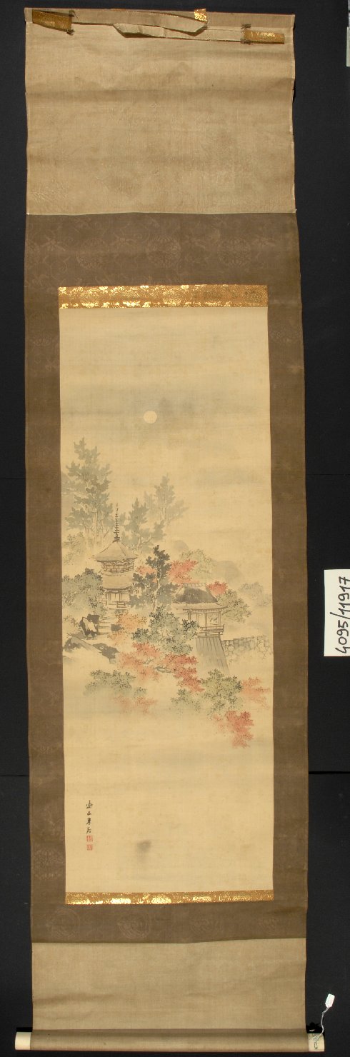 Tempio Ishiyama tra gli aceri d'autunno, Tempio buddhista (dipinto) di Renzan Gantoku (sec. XIX)