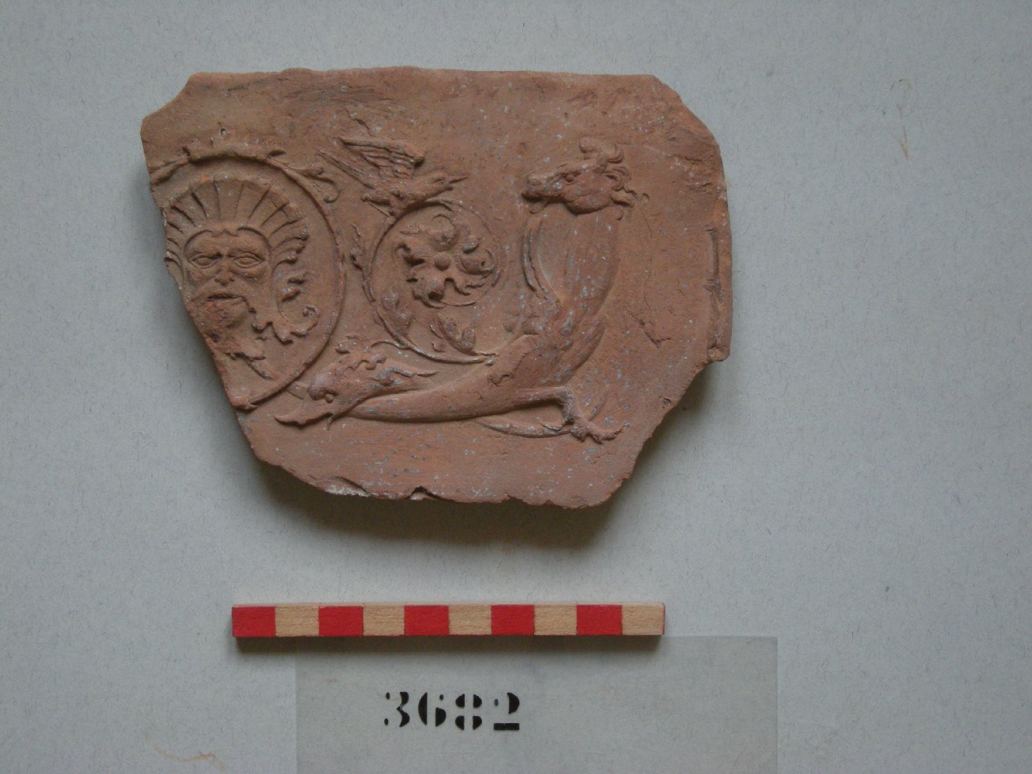 mostri marini (piastrella, frammento) - ambito veneziano (primo quarto sec. XVI)