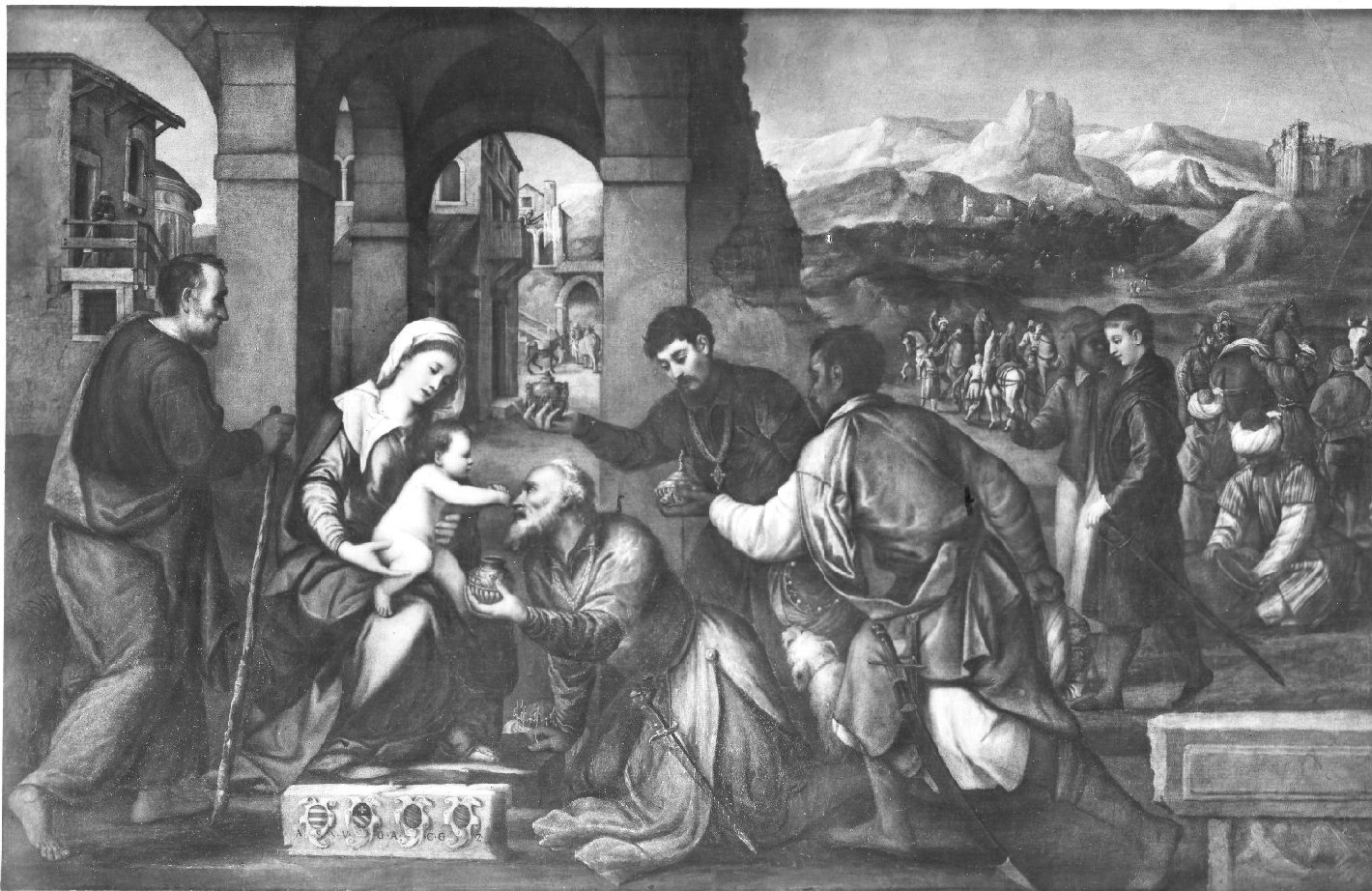 adorazione dei Re Magi (dipinto) di De' Pitati Bonifacio detto Bonifacio Veronese (e aiuti) (sec. XVI)