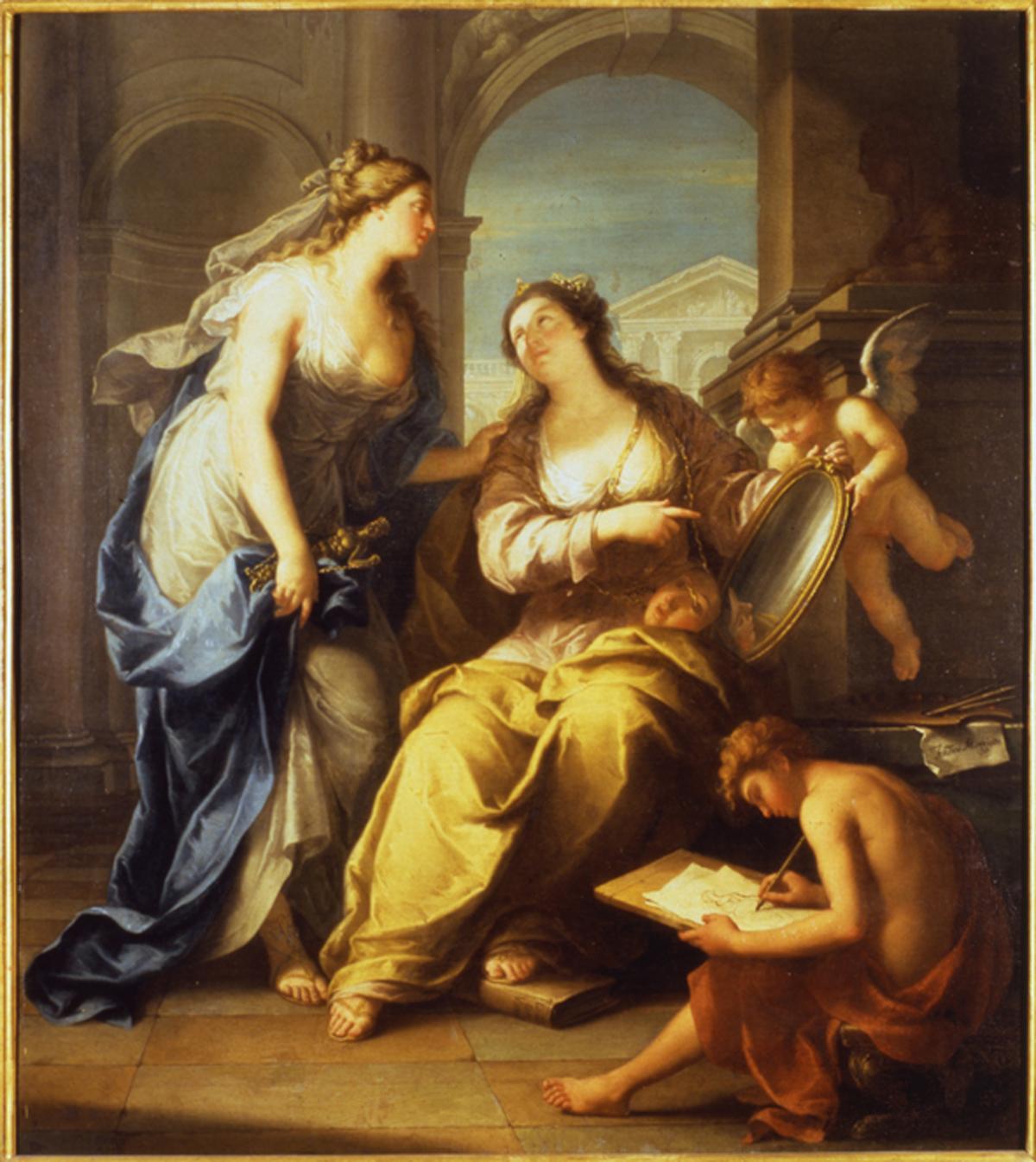 Allegoria della Pittura, trionfo della Pittura (dipinto) di Maggiotto Francesco (seconda metà sec. XVIII)