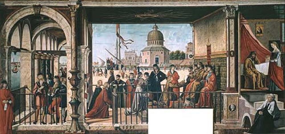 arrivo degli ambasciatori inglesi presso il re di Bretagna (dipinto, opera isolata) di Carpaccio Vittore (seconda metà sec. XV)