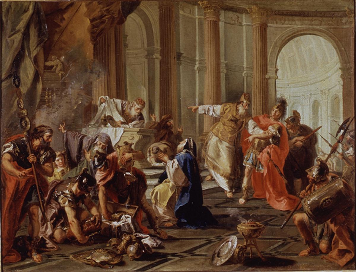 Crasso saccheggia il tempio di Gerusalemme (dipinto) di Pittoni Giovanni Battista (sec. XVIII)