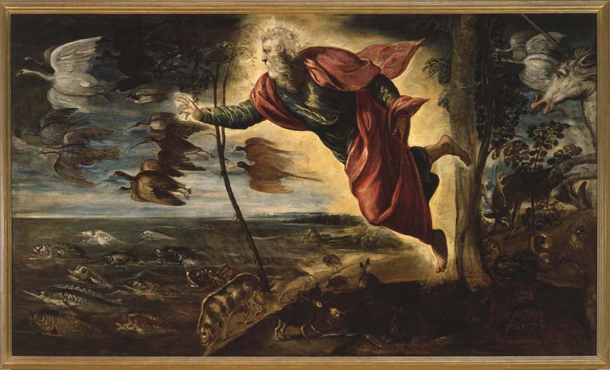 creazione dei pesci e degli uccelli (dipinto) di Robusti Jacopo detto Jacopo Tintoretto (sec. XVI)