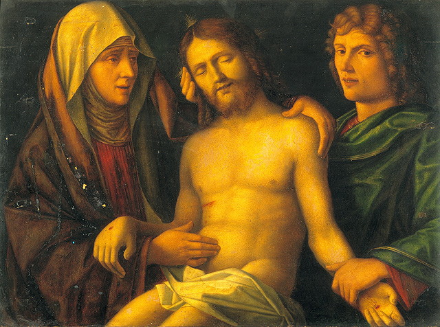 Cristo deposto tra la Madonna e S. Giovanni Evangelista (dipinto, opera isolata) di Bellini Giovanni detto Giambellino (bottega) (inizio sec. XVI)