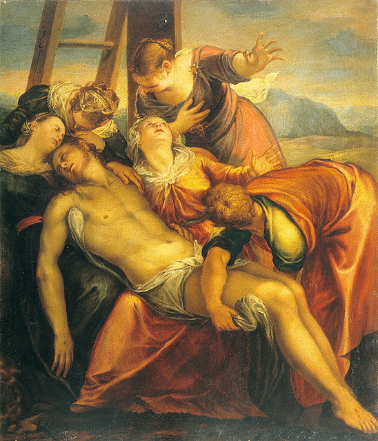 Cristo deposto tra le pie donne e S. Giovanni (dipinto, opera isolata) - ambito veneziano (seconda metà sec. XVI)