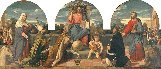 Cristo in trono e Santi (dipinto, opera isolata) di De' Pitati Bonifacio detto Bonifacio Veronese (attribuito) (sec. XVI)