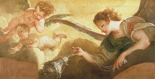 angelo con turibolo (dipinto, opera isolata) di Bellucci Antonio (secc. XVII/ XVIII)