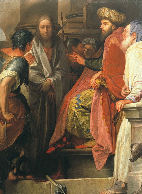 Cristo davanti a Caifa (dipinto, opera isolata) di Segala Giovanni (attribuito) (fine/inizio secc. XVII/ XIX)