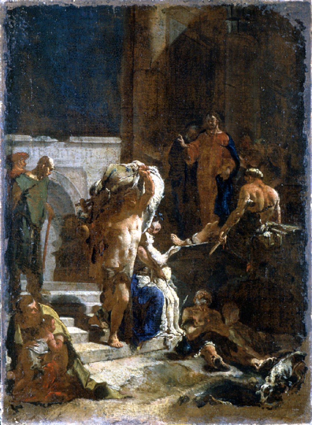 Guarigione di un infermo alla piscina di Betzaeta', Cristo guarisce il paralitico presso la piscina di Betsaida (dipinto) di Tiepolo Giovanni Battista (sec. XVIII)