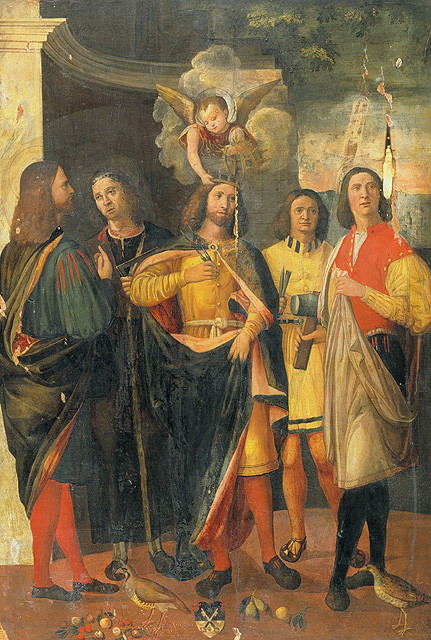 Santi cinque coronati (dipinto, opera isolata) di Catena Vincenzo (attribuito) (fine/inizio secc. XV/ XVI)