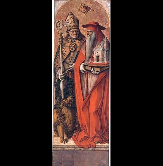 I santi Girolamo e Ansovino, San Girolamo e Sant'Ansovino (dipinto, opera isolata) di Crivelli Carlo (sec. XV)
