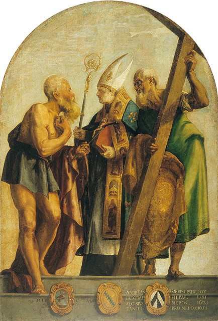 I Santi Girolamo, Alvise, Andrea (dipinto, opera isolata) di Robusti Jacopo detto Jacopo Tintoretto (attribuito) (sec. XVI)