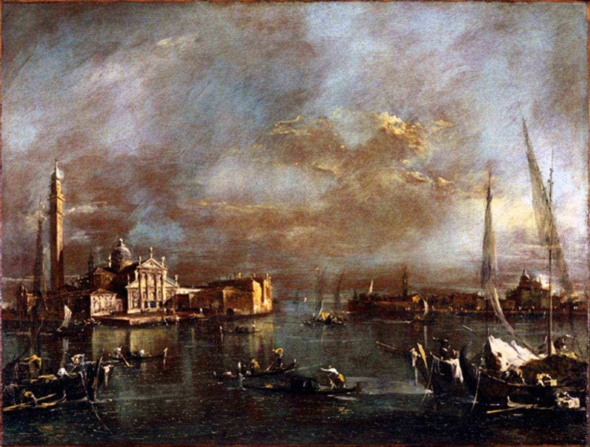 Il bacino di S. Marco con S. Giorgio e la Giudecca, veduta del bacino di San Marco con chiesa di San Giorgio e isola della Giudecca (dipinto) di Guardi Francesco (sec. XVIII)