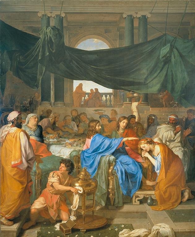 cena in casa di Simone il fariseo (dipinto, opera isolata) di Lebrun Charles (metà sec. XVII)