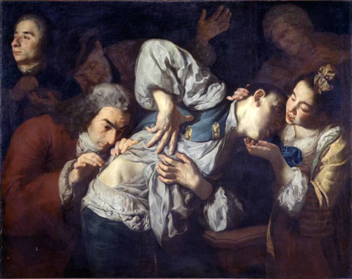 Il ferito, interno con figure (dipinto) di Traversi Gaspare (sec. XVIII)