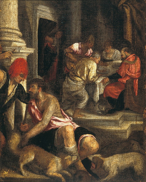 parabola del ricco Epulone (dipinto, opera isolata) di Da Ponte Jacopo detto Jacopo Bassano (bottega) (terzo quarto sec. XVI)