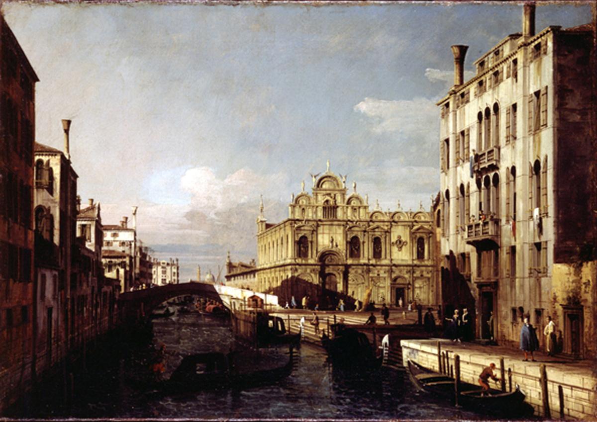 Il rio dei mendicanti e la Scuola di S. Marco, veduta del rio dei mendicanti e della Scuola grande di San Marco (dipinto) di Bellotto Bernardo (sec. XVIII)