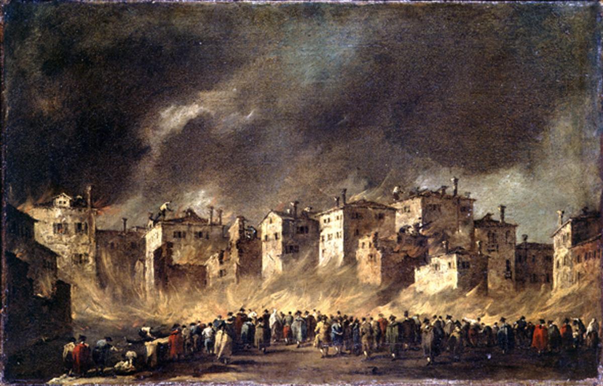 incendio dei depositi degli olii a San Marcuola (dipinto) di Guardi Francesco (sec. XVIII)