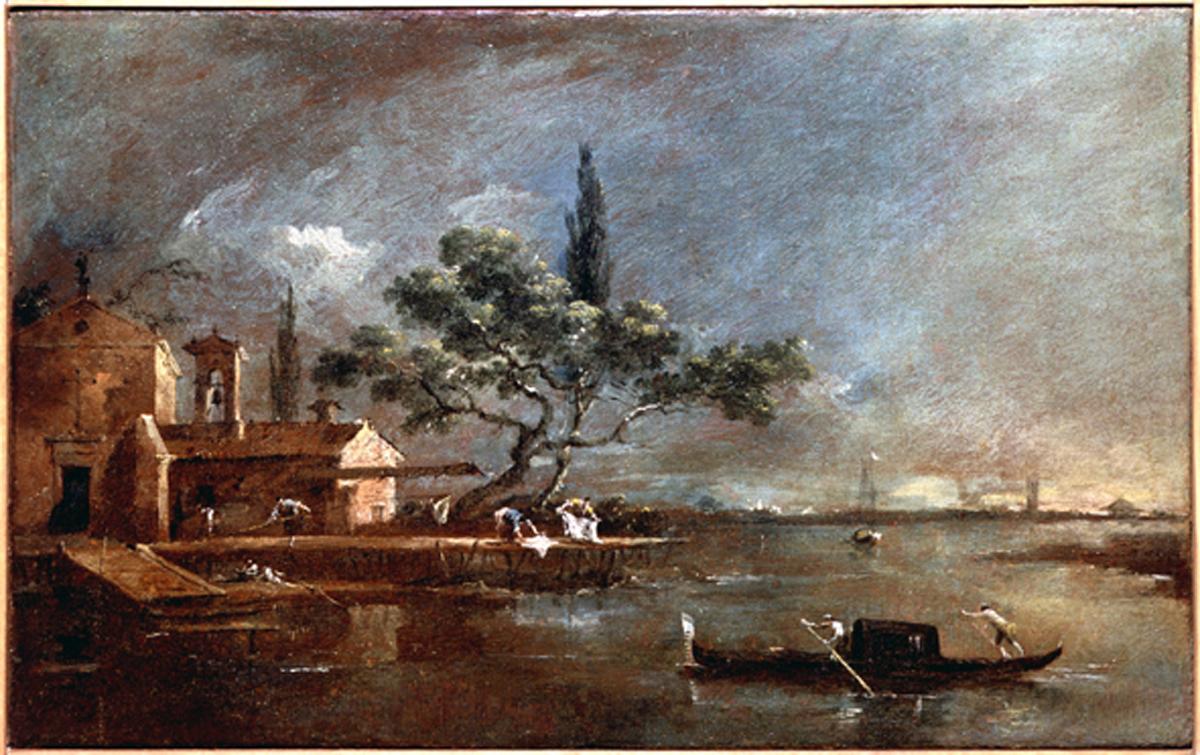 Isola dell'Anconeta, veduta dell'isola dell'Anconeta o della Madonnetta (dipinto) di Guardi Francesco (fine sec. XVIII)