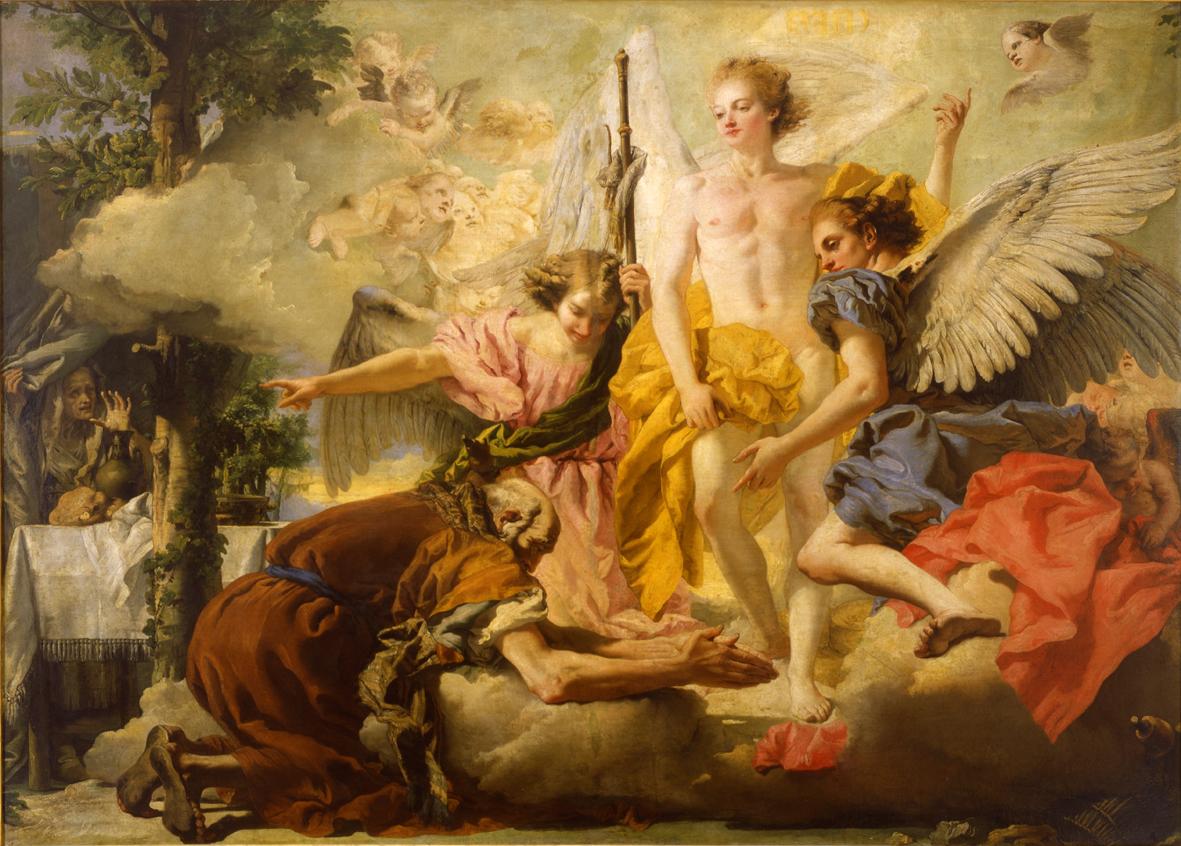 Apparizione dei tre angeli ad Abramo, Abramo e i tre angeli (dipinto) di Tiepolo Giandomenico (sec. XVIII)