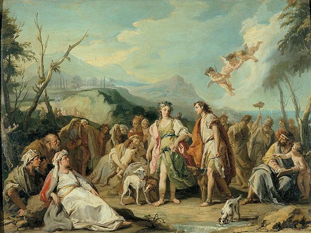L'incontro di Anzia e Abrocome alle feste di Diana, incontro di Anzia e Abrocome alle feste di Diana (dipinto) di Tiepolo Giovanni Battista (sec. XVIII)
