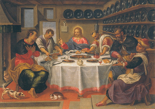 cena in Emmaus (dipinto, opera isolata) di Mera Pietro detto Fiammingo (attribuito) (fine/inizio secc. XVI/ XVII)