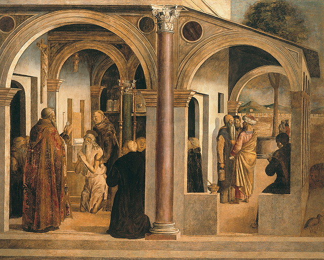 ultima comunione di San Girolamo (dipinto, opera isolata) di Bastiani Lazzaro (attribuito) (ultimo quarto sec. XV)