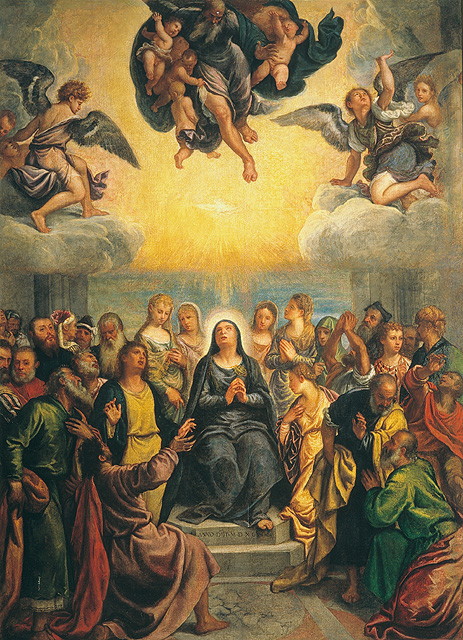 Pentecoste (dipinto, opera isolata) di Polidoro de Renzi detto Polidoro da Lanciano (attribuito) (sec. XVI)