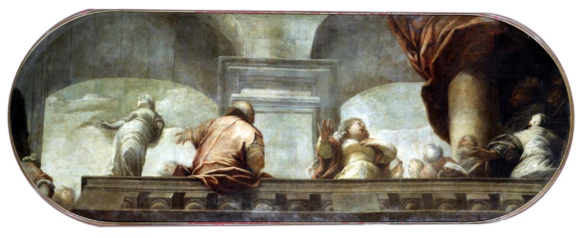 disputa di Santa Caterina d'Alessandria con i filosofi (dipinto, opera isolata) di Mazzoni Sebastiano (seconda metà sec. XVII)