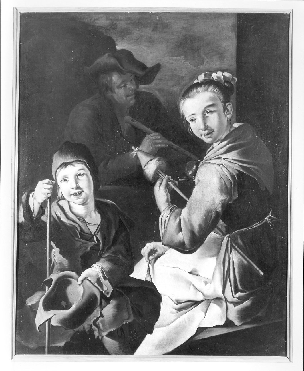 La filatrice e l'accattone (dipinto, opera isolata) di Cipper Giacomo Francesco detto Todeschini (attribuito) (prima metà sec. XVIII)