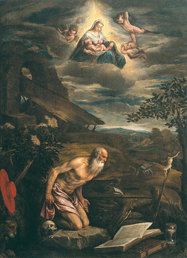 San Girolamo penitente nel deserto (dipinto, opera isolata) di Da Ponte Jacopo detto Jacopo Bassano (sec. XVI)