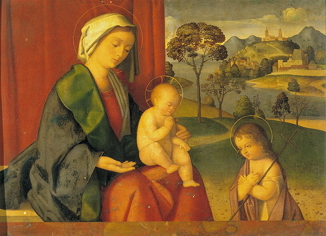 Madonna con Bambino e San Giovannino (dipinto, opera isolata) - ambito veneto (sec. XVI)