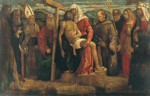 La Pietà e Santi, Cristo in pietà (dipinto, opera isolata) - ambito veneto (inizio sec. XVI)