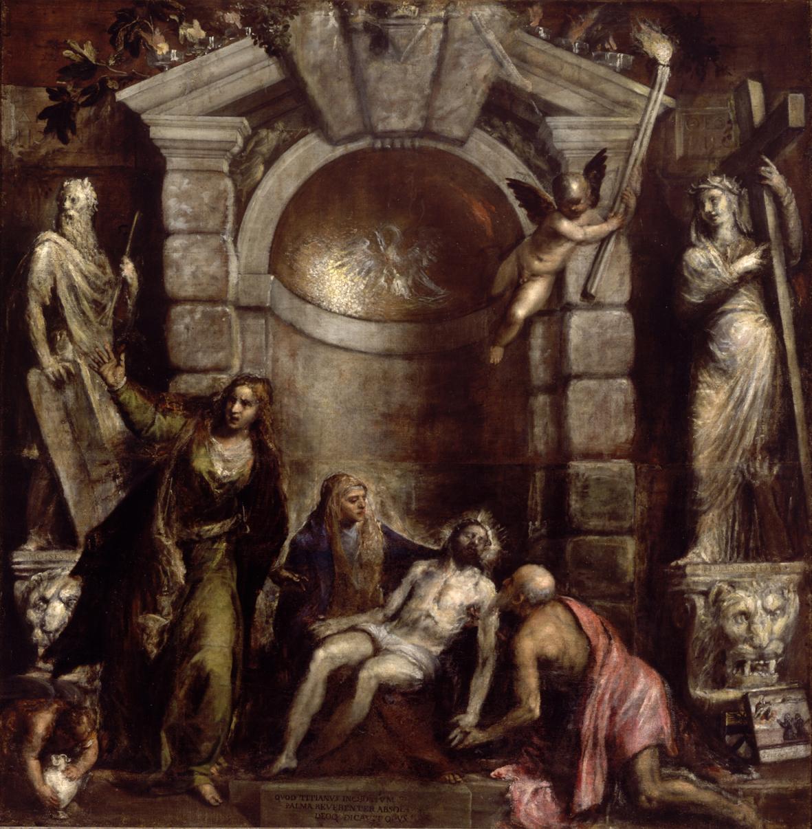 La Pieta', Pietà (dipinto) di Vecellio Tiziano, Negretti Jacopo detto Palma il Giovane (sec. XVI)