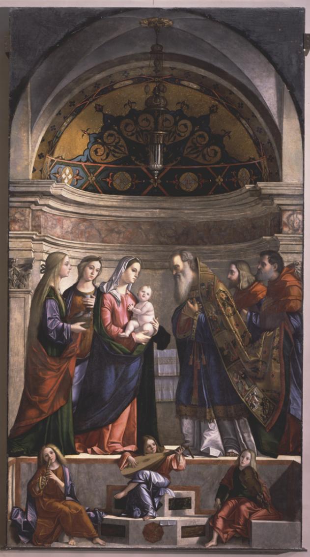 La presentazione di Gesu' al tempio, Santi ed Angeli musicanti, presentazione di Gesù al tempio (dipinto) di Carpaccio Vittore (sec. XVI)