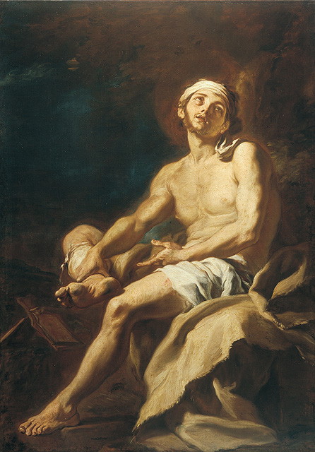 Lazzaro, figura maschile seduta (dipinto, opera isolata) di Solimena Francesco detto Abate Ciccio (attribuito) (secc. XVII/ XVIII)
