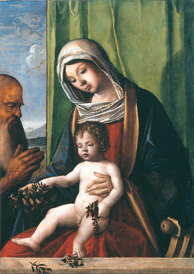 Madonna col Bambino e San Girolamo (dipinto, opera isolata) di Rondinelli Nicolò (ultimo quarto sec. XV)
