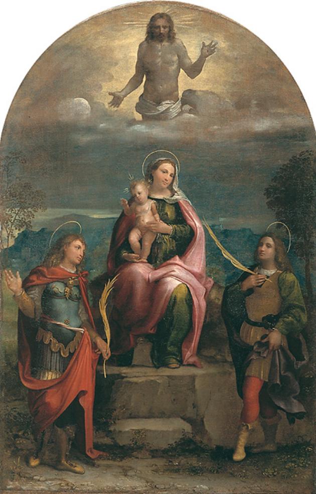 Pala di Caupo, Madonna in trono con Bambino e Santi (dipinto, opera isolata) di Luzzo Lorenzo detto Morto da Feltre (primo quarto sec. XVI)
