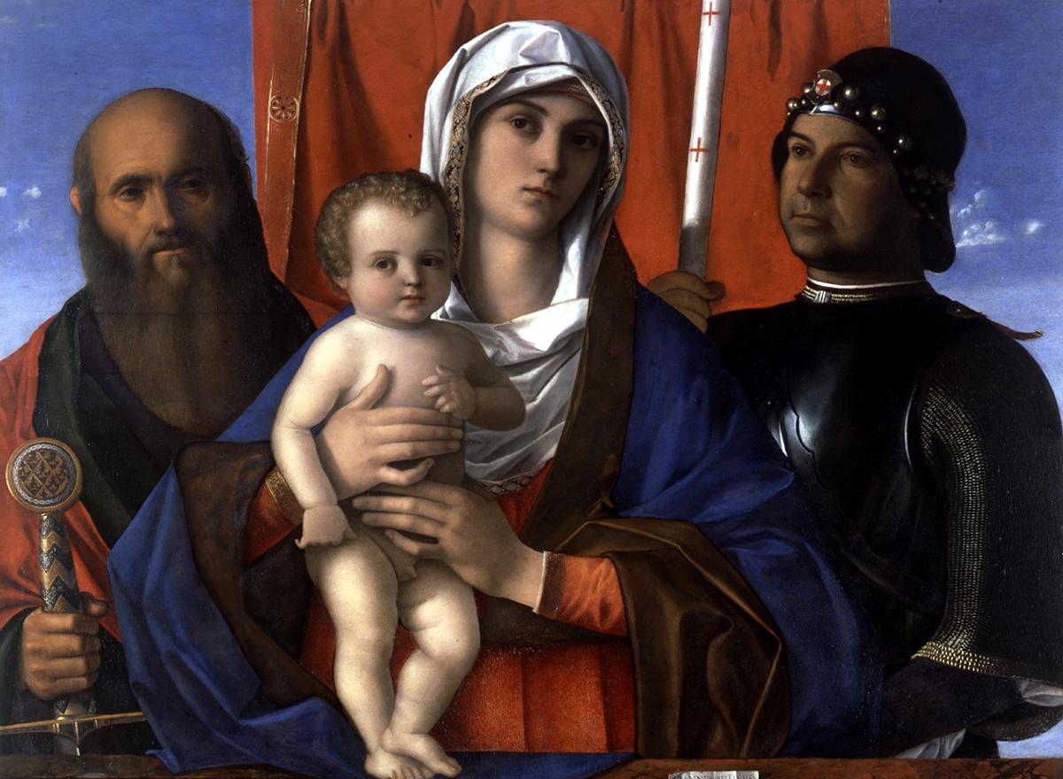 Madonna col Bambino tra i SS. Paolo e Giorgio, Madonna con Bambino e Santi (dipinto) di Bellini Giovanni detto Giambellino (sec. XV)