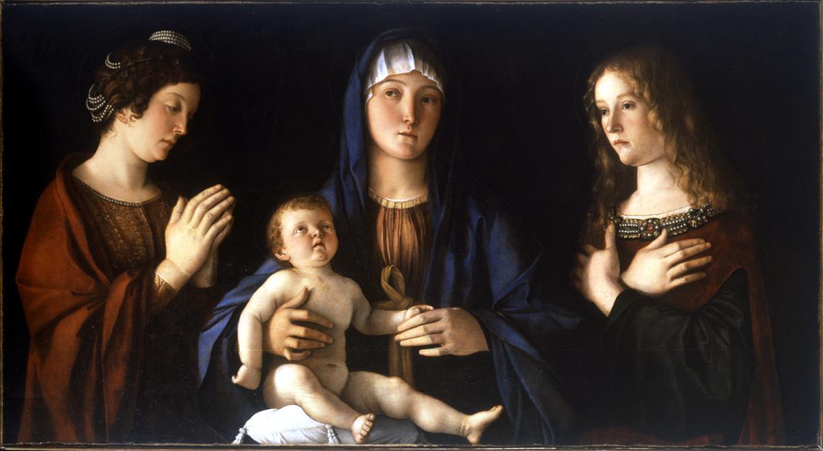 Madonna con il Bambino tra le Sante Caterina e Maddalena, Madonna con Bambino e Santi (dipinto) di Bellini Giovanni detto Giambellino (sec. XVI)