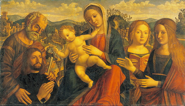 Madonna con Bambino e Santi (dipinto, opera isolata) di Mansueti Giovanni (attribuito) (fine/inizio secc. XV/ XVI)