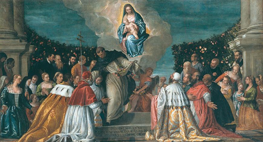 Madonna del Rosario (dipinto, opera isolata) di Caliari Paolo detto Veronese (terzo quarto sec. XVI)