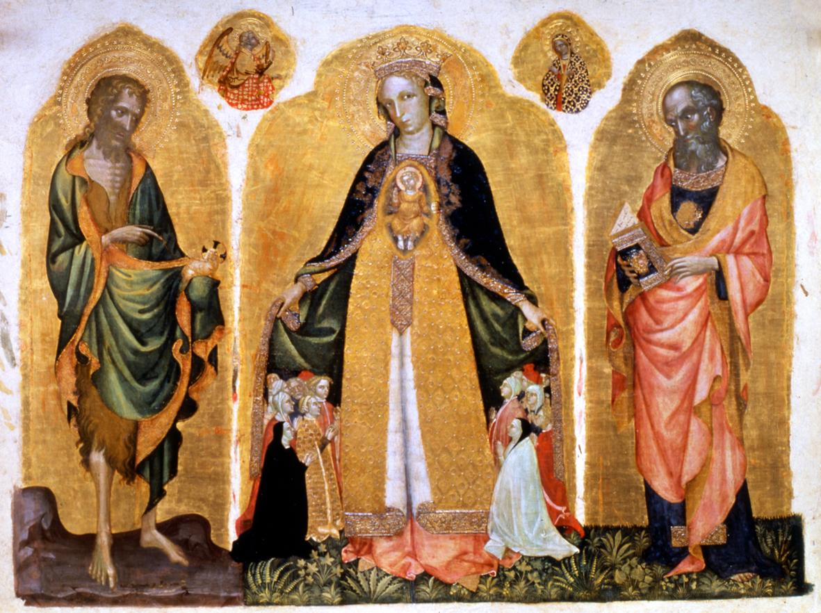 Madonna della Misericordia tra i SS. Giovanni Battista e Giovanni Evangeli sta, Madonna della Misericordia (dipinto) di Jacobello del Fiore (sec. XV)