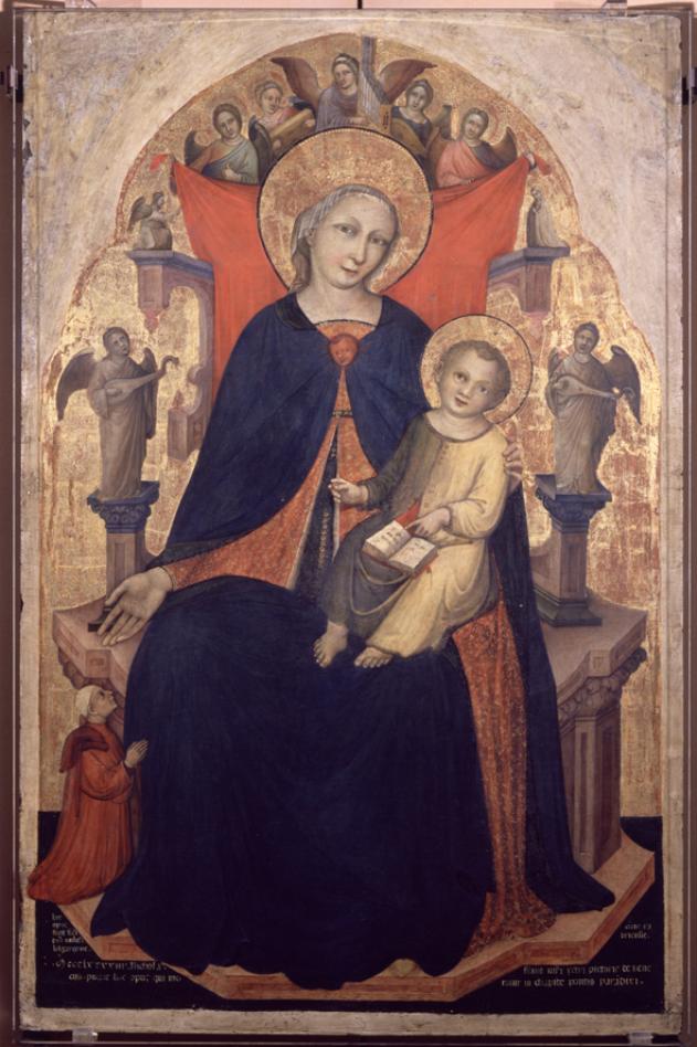 Madonna in trono col Bambino, Angeli musicanti e il committente Vulciano B elgarzone di Zara, Madonna con Bambino e devoti (dipinto) di Nicolò di Pietro (sec. XIV)