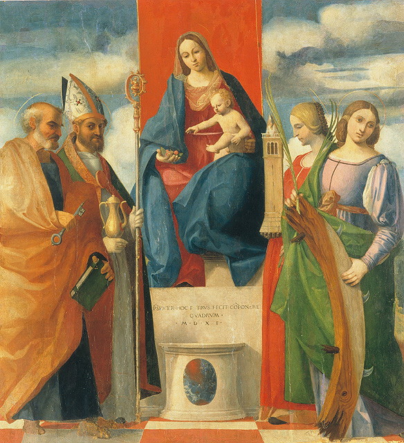 Madonna in trono e Santi (dipinto, opera isolata) di De' Sacchis Giovanni Antonio (attribuito) (sec. XVI)