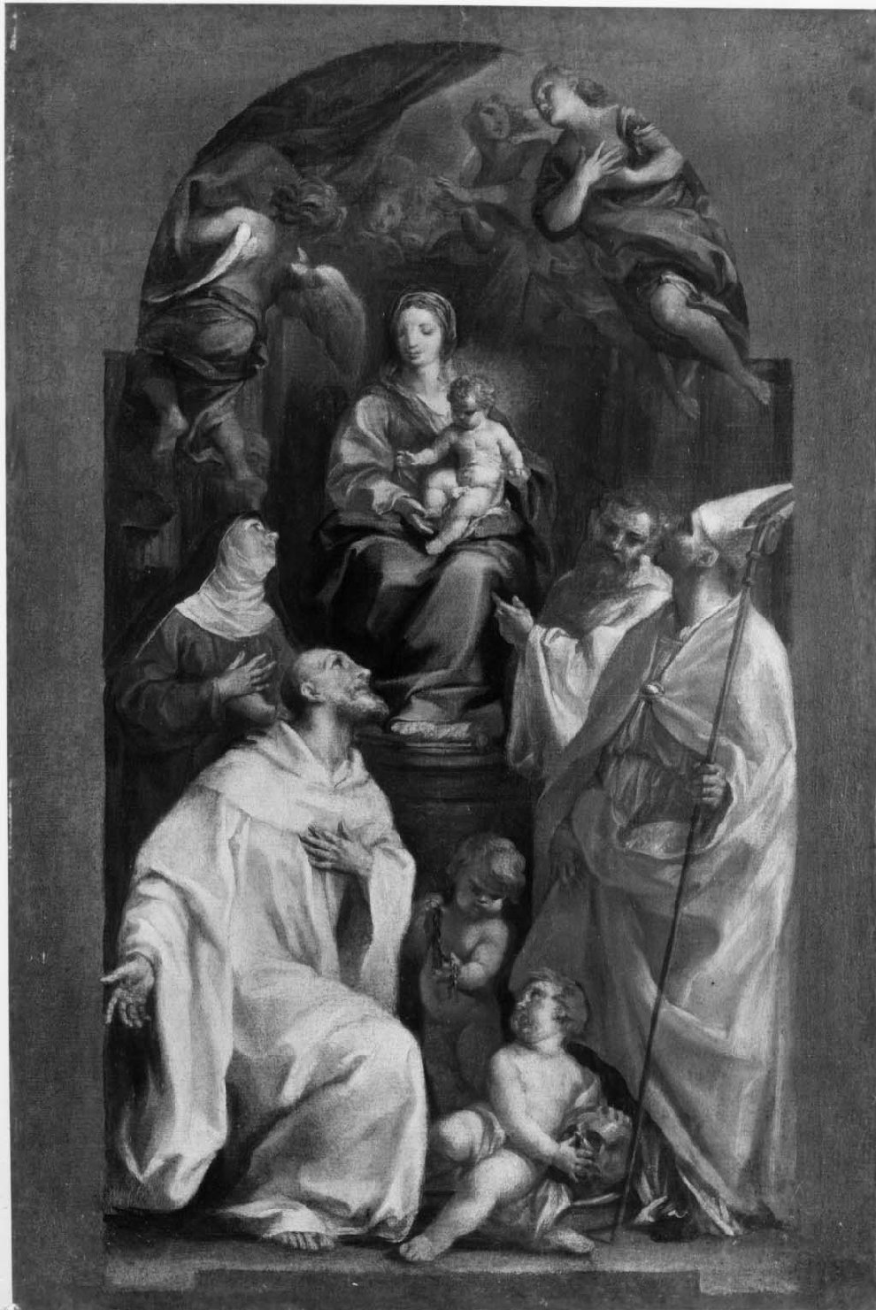 Madonna in trono con Bambino e Santi (dipinto, opera isolata) di Batoni Pompeo Girolamo (attribuito) (sec. XVIII)