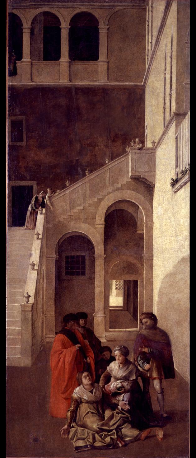 Miracolo della reliquia della santa Croce, miracolo della reliquia della croce (dipinto) di Rusconi Benedetto detto Benedetto Diana (inizio sec. XVI)