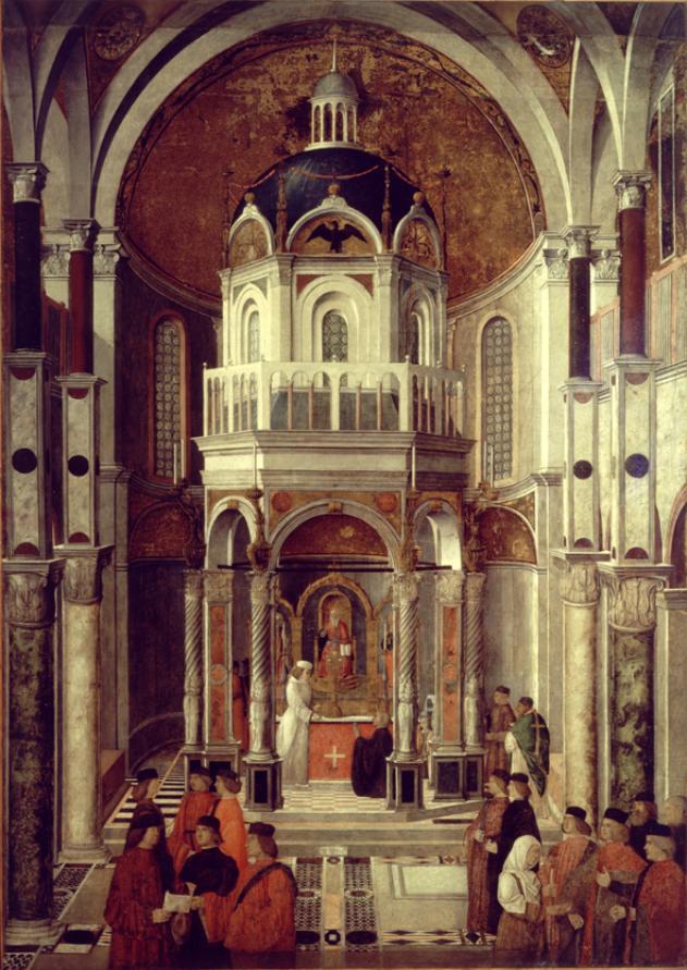 Miracolosa guarigione di Pietro de' Ludovici, miracolo della reliquia della croce (dipinto) di Bellini Gentile (sec. XVI)