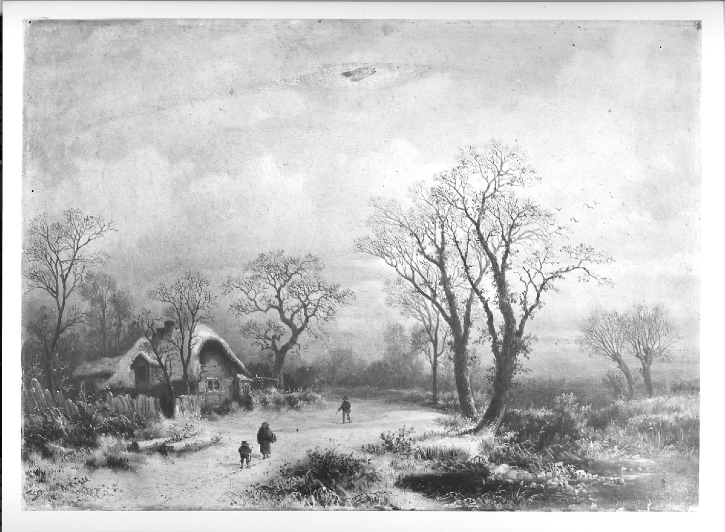 Nevicata, paesaggio invernale (dipinto, opera isolata) di Fiedler Bernhard (attribuito) (sec. XIX)