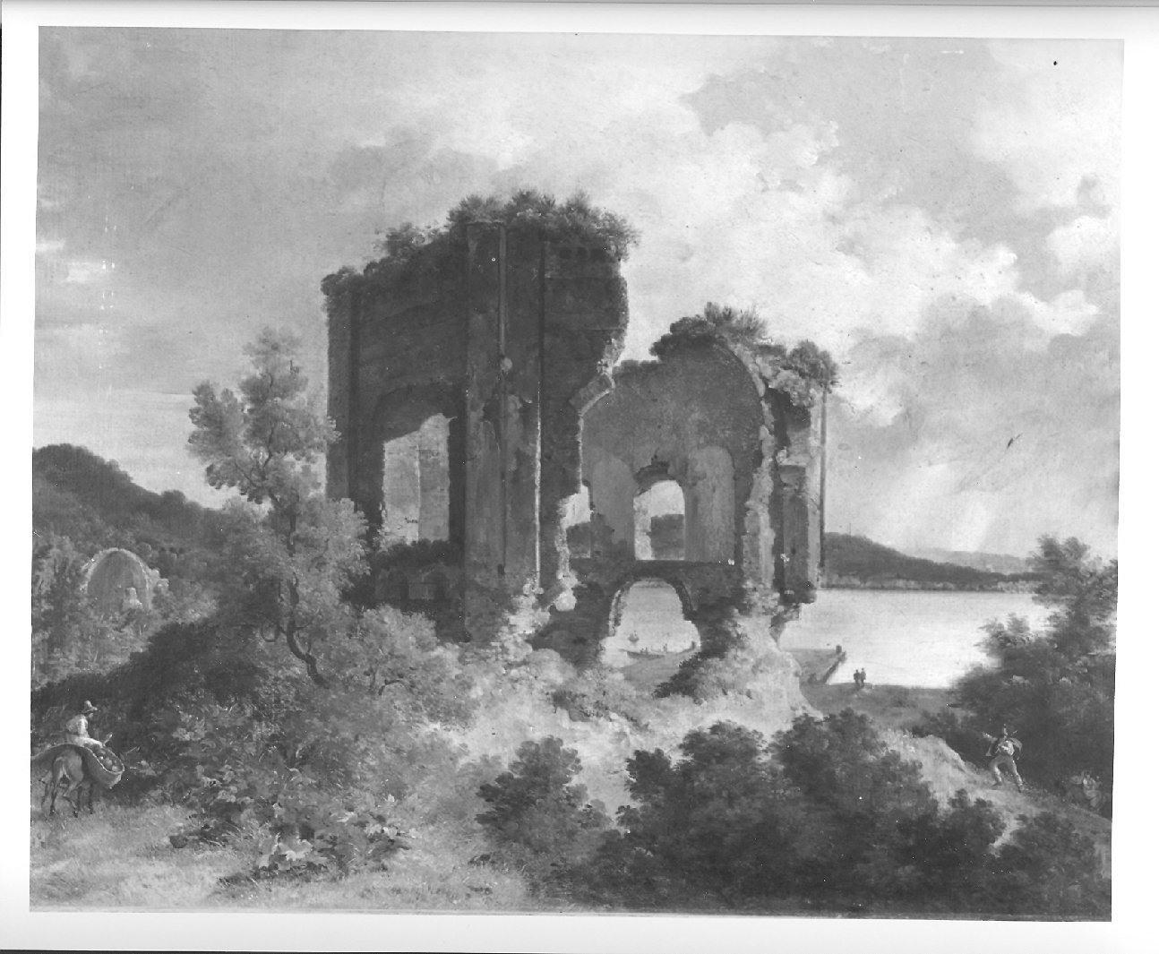 Tempio di Baia, paesaggio con rovine (dipinto, opera isolata) di Turpin De Crissè Lancelot Theodore de (attribuito) (secc. XVIII/ XIX)